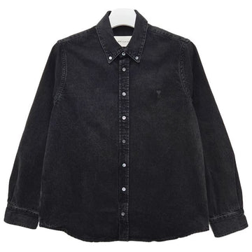 AMI Heart Logo Light Denim Button-Down Shirt Used Black 154126980