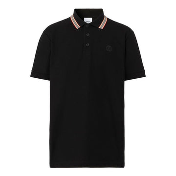 BURBERRY アイコンストライプロゴ刺繍ポロ半袖Tシャツ ブラック 8053773 154127009