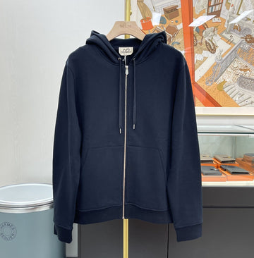 HERMES Ex Libris Seiden-Patch Hoodie XL Navy H657750 154128567