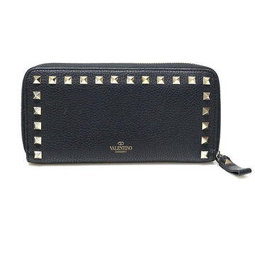 Valentino Black Stampato Calfskin Zip Long Wallet with Gold Studs / WP0645VSH_0NO 154129402