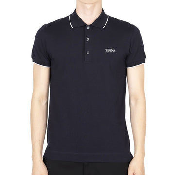 ZEGNA エルメネジルド ゼニア メンズ ロゴ ポロ半袖 (ネイビー) E7358A5 B746 B09 128257388