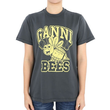 Ganni Women's Logo Bee Print Short Sleeve T-Shirt (Dark Grey) T3639 490 73447502