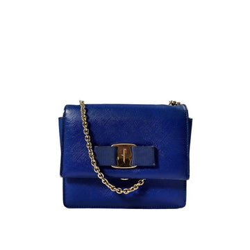 SALVATORE FERRAGAMO ジニ バラ ボウ チェーン ショルダー クロスバッグ ブルー 21 E133 154153565