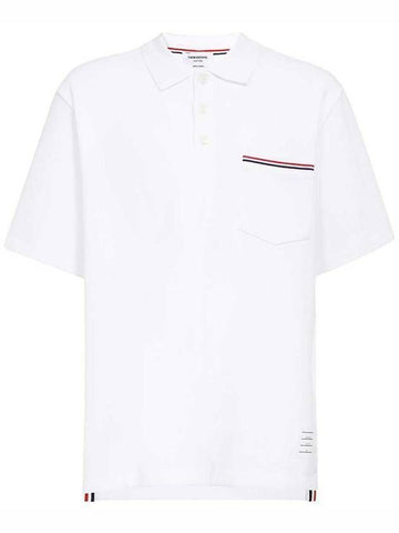 THOM BROWNE RWB Pocket Baumwoll Interlock Piqué Kurzarm-T-Shirt MJP171A J0029 100 133044911