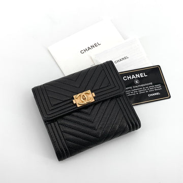 CHANEL Caviar Chevron Boy Wallet 154154696