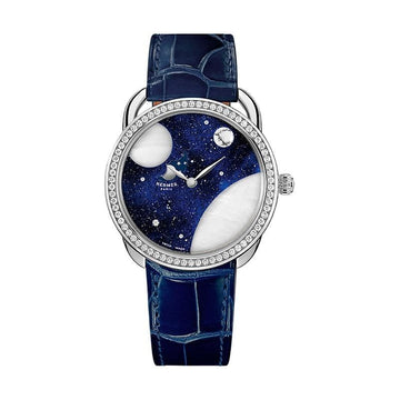 Hermes Arceau Petite Lune Diamond Women's Watch Large Model 38mm Alligator Leather Blue W403044WW00 154161217