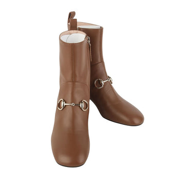 Gucci Gold Horsebit Mid-Heel Ankle Boots 36 1/2 Size 36870-1 154161635