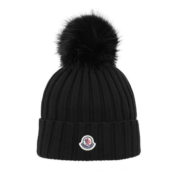 Moncler Pompom Beanie with Logo Patch 154210603