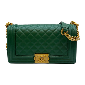 CHANEL Caviar Boy Medium Flap Shoulder Bag Grün Vintage Gold A67086 154219838
