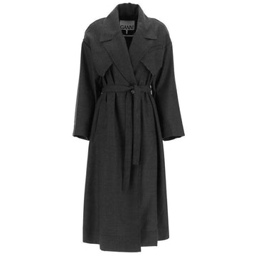 GANNI ウールトレンチロングコート ダークグレー F7177 252 50792172