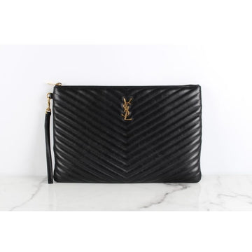 SAINT LAURENT ゴールドクラッチバッグ ブラック ラージ L 154299936