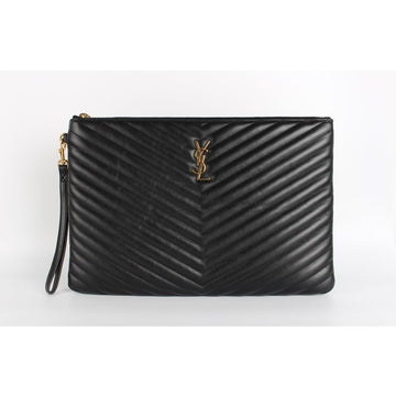 SAINT LAURENT ゴールドクラッチ ブラック Lサイズ 154299994