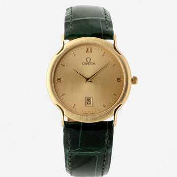 OMEGA ドビル ビンテージ 196.7720 メンズ ゴールド レザー ウォッチ 32ミリ ミディアム ソリッド ゴールド デイト オリジナル 1993年製 154316397