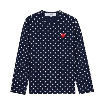 COMME DES GARCONS T166 051 NAVY WHITE FW25 Herz Patches Punkt T-Shirt 154317344