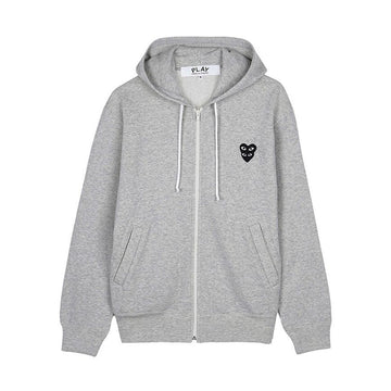 COMME DES GARCONS T302 051 グレー FW25 ユニセックス ブラックハート ワッペン フードジップアップ 154317358