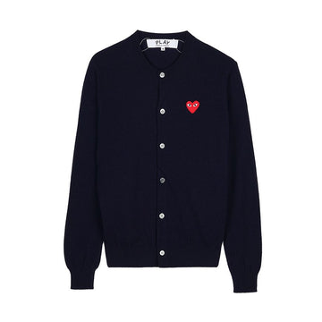 COMME DES GARCONS N007 051 NAVY FW25 Unisex Red Heart Emblem Cardigan 154317391