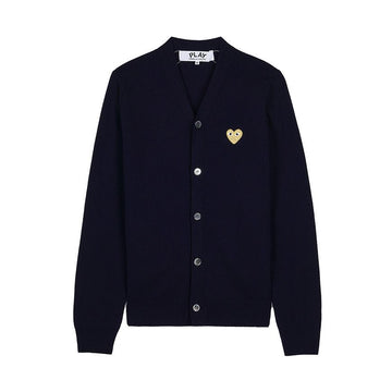 COMME DES GARCONS N050 051 NAVY FW25 Unisex Gold Heart Patch Cardigan 154317399