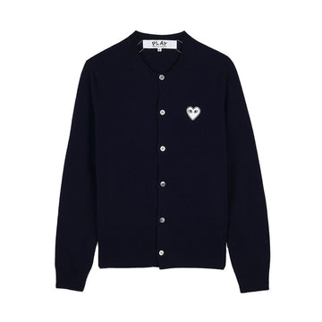 Comme Des Garcons Navy White Heart Patch Cardigan 154317401