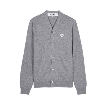 Comme Des Garcons Grey Heart Patch Cardigan 154317414