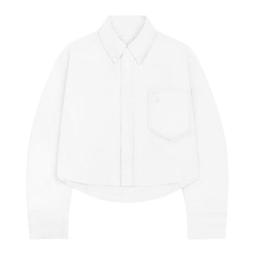 AMI Cotton Oxford Embossed Crop Oversized Shirt 154219442