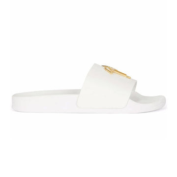 GIUSEPPE ZANOTTI Goldene Logo-Slide-Slipper Weiß RM90068 046 154328011