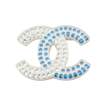 CHANEL White Blue Strass CC Logo Brooch 154346277