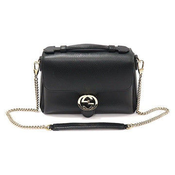 GUCCI Interlocking Top Handle Small Chain 2WAY Schwarz Leder 510302 154386817