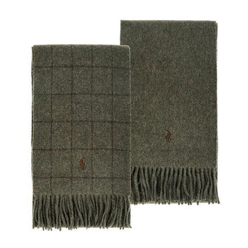 Polo Ralph Lauren Reversible Fringed Scarf with Pony Windowpane Plaid Check 118578334