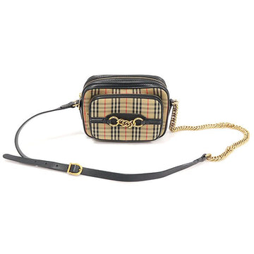 BURBERRY Vintage Check Schwarz Leder Link Kamera Crossbody Tasche 154389087