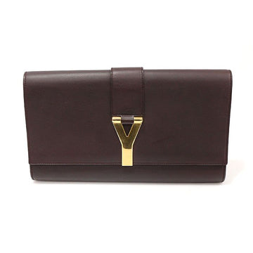 Saint Laurent Brown Leather Cabas Y-Line Flap Clutch 312113 154389985