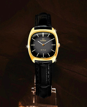 OMEGA ドビル 希少 ブラック ツートン ダイヤル レディース 手巻き レザーウォッチ 154406222