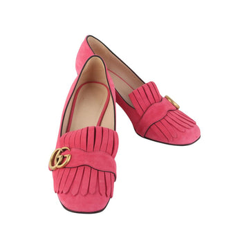 GUCCI GGスエードマモンミドルヒールフリンジパンプスシューズ38サイズ36894-3 154432362