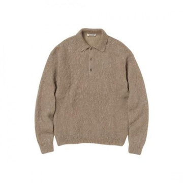 Auralee Brushed Super Kid Mohair Knit Polo Gray Beige A24AP02KM 152201937