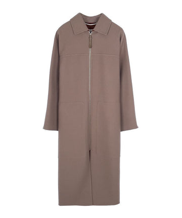 Hermes Double-Sided Long Zipper Wool Coat 38 Grey/Etoupe 5HA0212 128701146