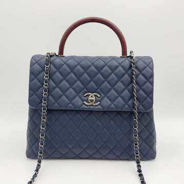 CHANEL ココハンド トート チェーン ショルダーバッグ ラージ ブルー A92993 154492262