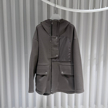 HERMES ナイロンフードジップジャケット カーキブラウン 50 154507083