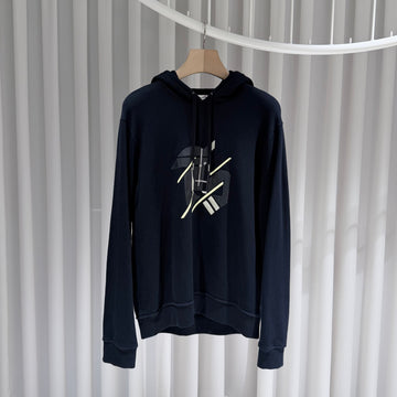 Hermes Round Patch Cotton Navy Hoodie L 154507220