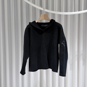 CHROME HEARTS (A+/XS) / スエードパッチ ブラック ニット フーディ 154508113