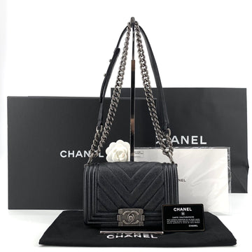 CHANEL キャビア シェブロン ボーイバック スモール ショルダーバッグ 154518626