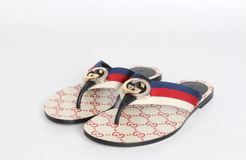 Gucci Web Flip-Flop Sandals Beige 37(240) 154519278