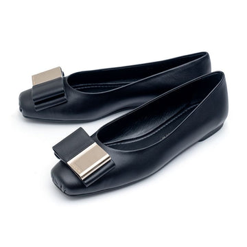SALVATORE FERRAGAMO ダブルリボンバレリーナフラット LINA-5 NERO 763167 65274590