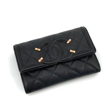 CHANEL キャビアコスメティックゴールドフラップ中財布 154527079