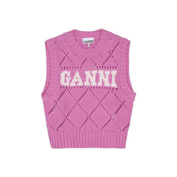 GANNI ロゴニットベスト ピンク K2317-295 118592268