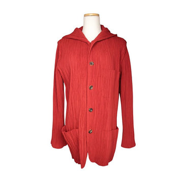 ISSEY MIYAKE Brick Red Pleated Hooded Jacket L 154528893