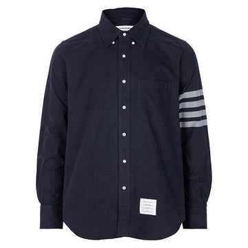 Thom Browne Navy Diagonal Striped Straight Fit Flannel Shirt 154066938 [P]