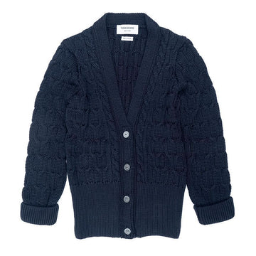 Thom Browne Merino Crisscross Cable Roll Cuff 3/4 Sleeve V-Neck Cardigan 65274554