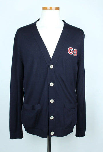 Gucci Embroidered Logo Cardigan Navy S 154579079
