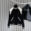 CELINE Klassische Teddy Leder Varsity Bomberjacke Schwarz 50 154607112 [P]
