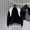 CELINE Klassische Teddy Leder Varsity Bomberjacke Schwarz 50 154607112 [P]