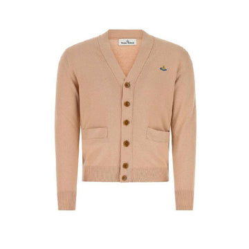 Vivienne Westwood Embroidered V-Neck Cardigan Beige 153209262